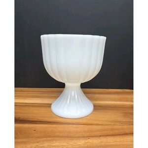 Vintage White Milk Glass Paneled Pedestal Vase Goblet Planter Country Cottage